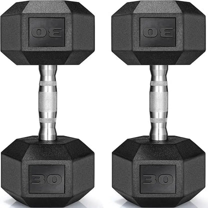 Dumbbells Rubber Coated Cast Iron Hex Black Dumbbell 30-85lb Free Weights Dumbbell Set of 2