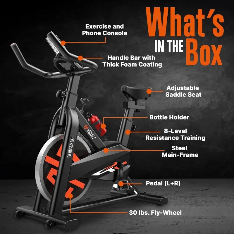 SQUATZ Stationary Cycling Bike Exerciser - Indoor Exercise Bicycle With Training Console, 4-Way Adjustable, 8 Resistance Levels