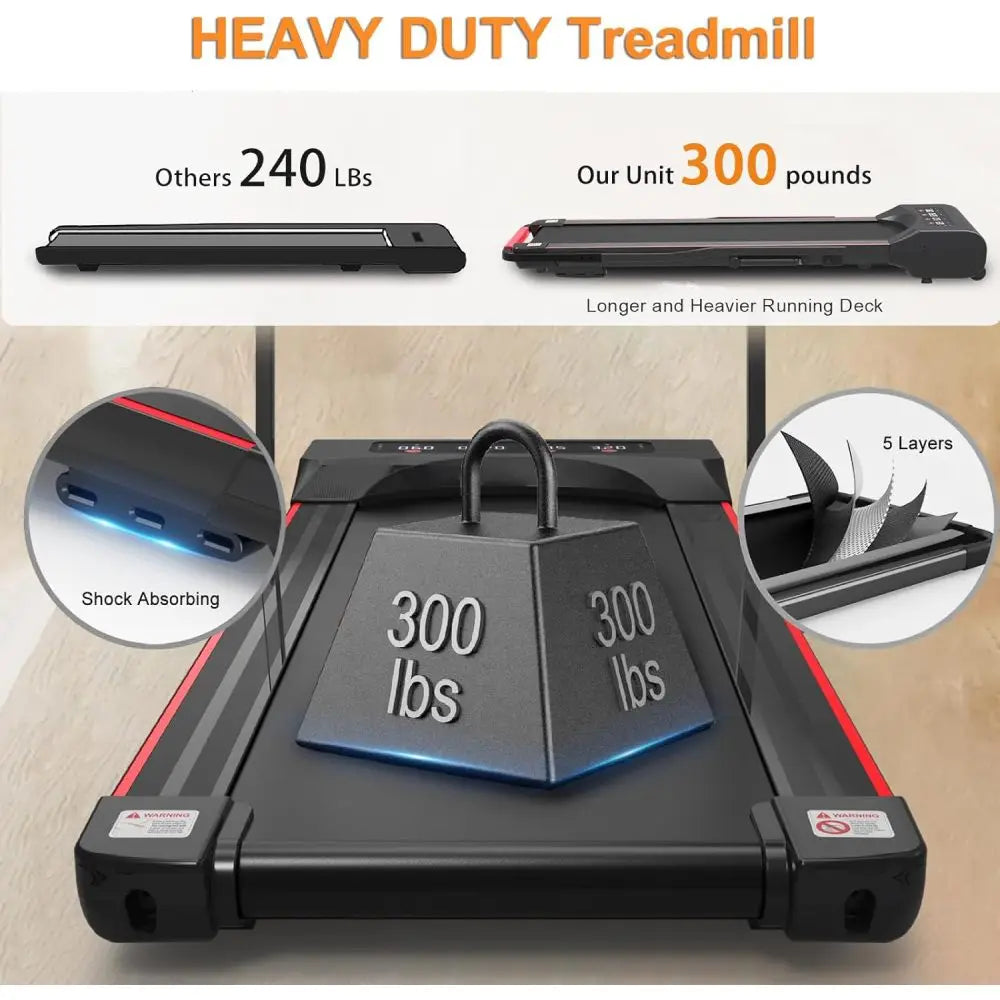 Under Desk Walking Pad Treadmill Foldable with Handlebar Remote Controll, 300 LB Capacity Suitable for Aerobic Sport Fitness