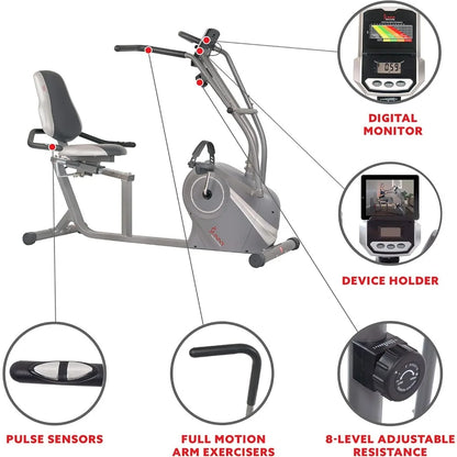 Magnetic Recumbent Bike w/Adjustable Wide Cushion Seat