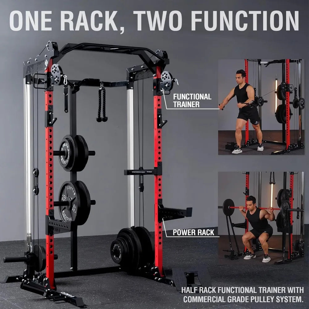 Smith Machine, 2000LB Squat Rack, Dual Pulley Cable Crossover System, Multi-function Free Weight Home Gym Workout Machine