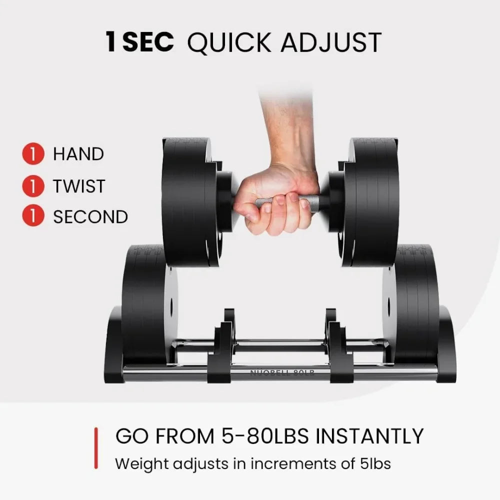 Adjustable Dumbbells Pair 5-80 lbs:the Adjustable Dumbbell Set to Replace 16 Sets of Dumbbells.80lb and Free Weights to Home Gym