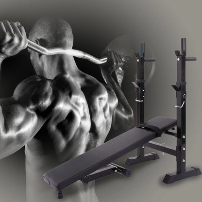 Adjustable Folding Multifunctional Workout Station Adjustable Workout Bench with Squat Rack - balck red