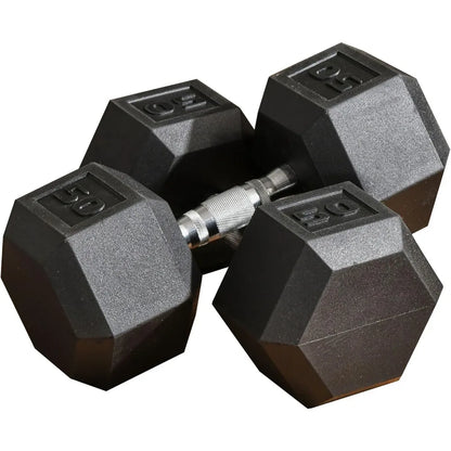 50lbs Hex Dumbbell Set of 2, Rubber Weights Exercise Fitness Dumbbell with Non-Slip Handles, Anti-roll for Men Home