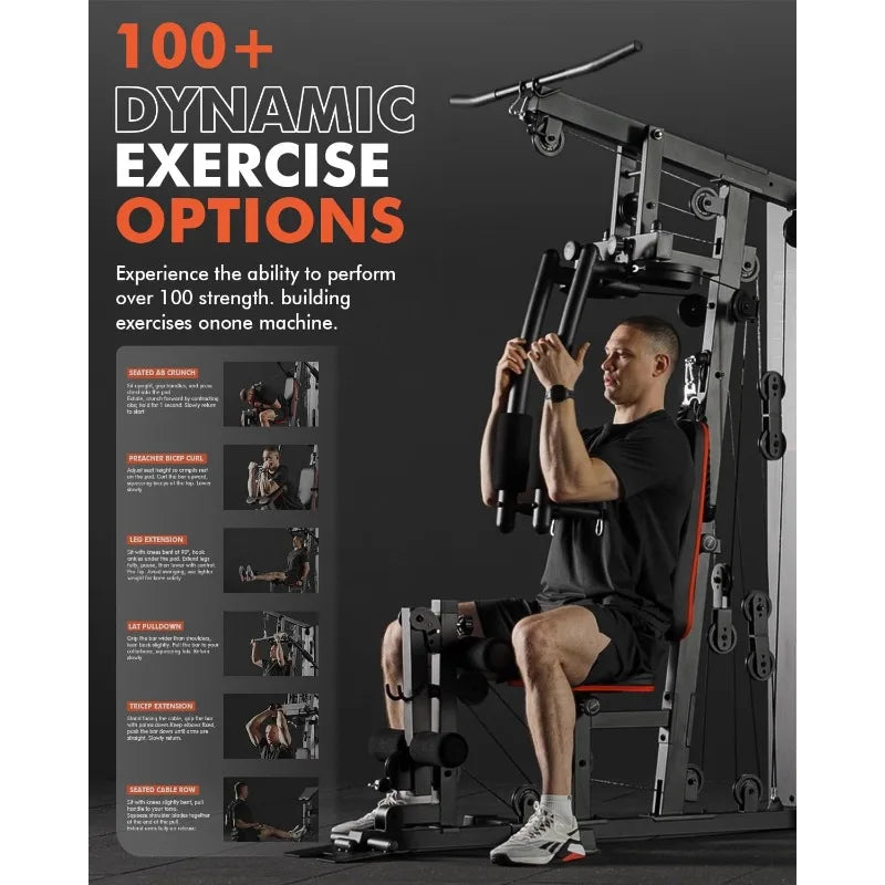Mikolo Home Gym, Workout Station with 150LBS Weight Stack, Multifunctional Home Gym Equipment,