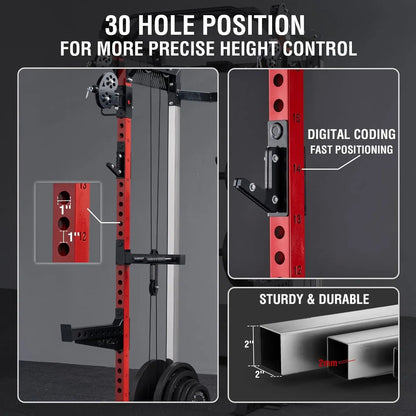 Power Cage, 2000LB Power Rack with Independent Dual Pulley System, Multi-Function Home Gym Workout Machine for Cable Crossover