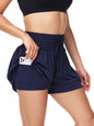 Women's 2-in-1 High Waist Running Shorts with Elastic Waist Drawstring, Comfortable Sports Pocket Shorts, Lightweight Golf Tenni