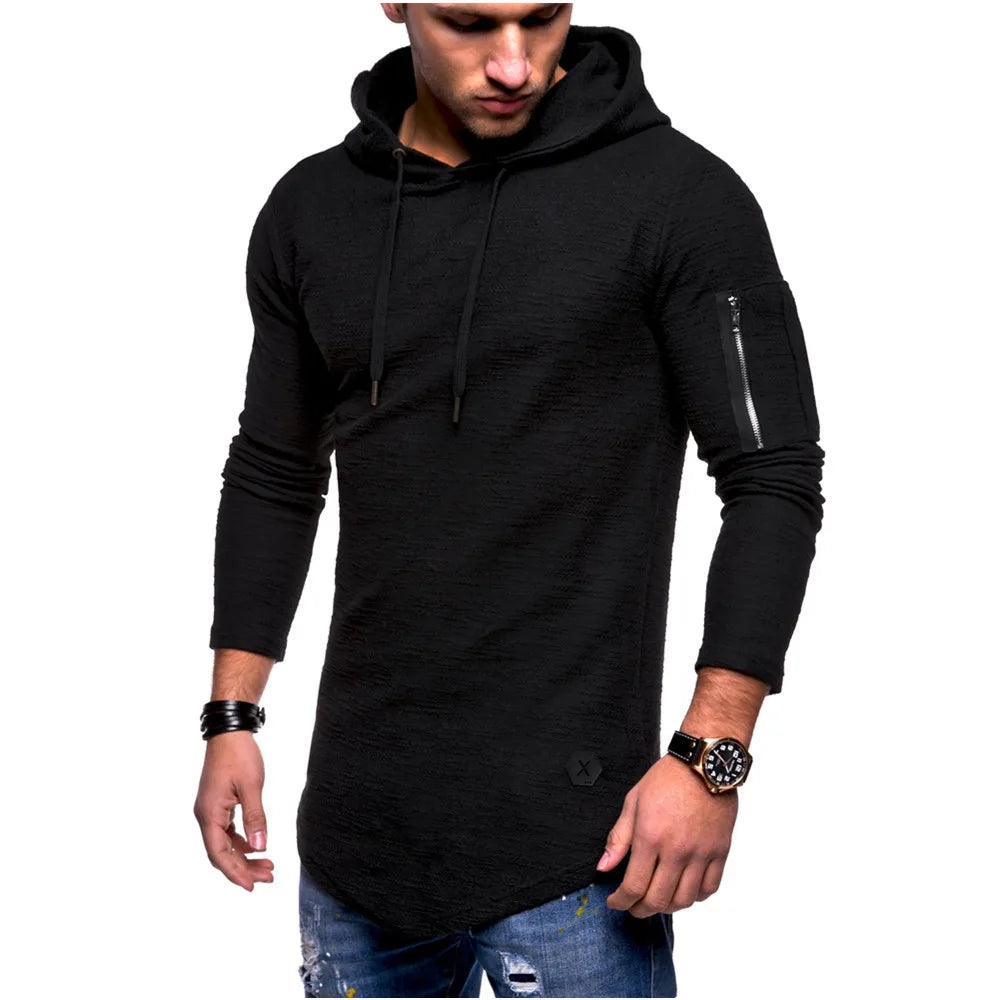 2022 Gym Men T Shirt Casual Long Sleeve Slim Tops Tees Elastic T-shirt Sports Fitness Thin Comfort Breathable Quick Dry Hooded