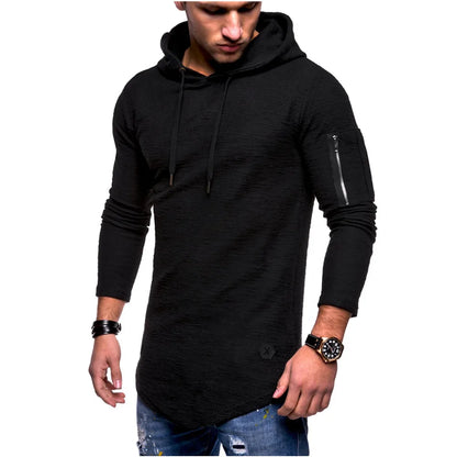 2022 Gym Men T Shirt Casual Long Sleeve Slim Tops Tees Elastic T-shirt Sports Fitness Thin Comfort Breathable Quick Dry Hooded