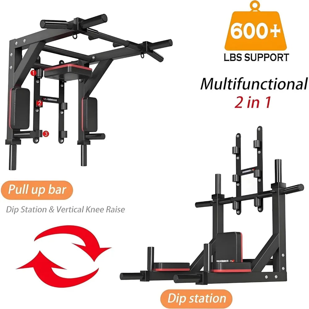 Multifunctional Wall Mounted Pull Up Bar/Chin Up bar,Dip Station for Indoor Home Gym Workout,Power Tower Set Gym Equipment 800LB