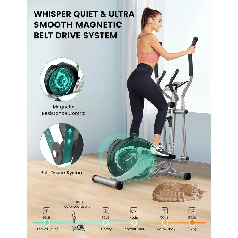 THERUN Elliptical Machine for Home, Magnetic Hyper-Quiet Compact Elliptical Exercise Machine w/ 8 Levels Adjustable Resistance,