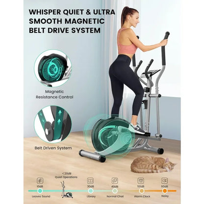 THERUN Elliptical Machine for Home, Magnetic Hyper-Quiet Compact Elliptical Exercise Machine w/ 8 Levels Adjustable Resistance,