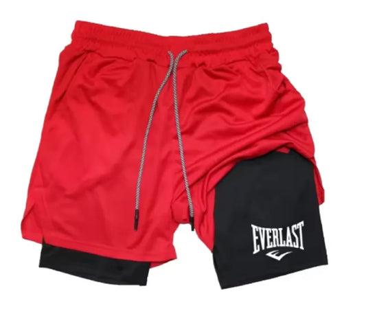 Men's Compression Fitness Shorts Printed Sports Pants Double-layer Quick-drying Basketball Beach Double-layer Muscle Fitness