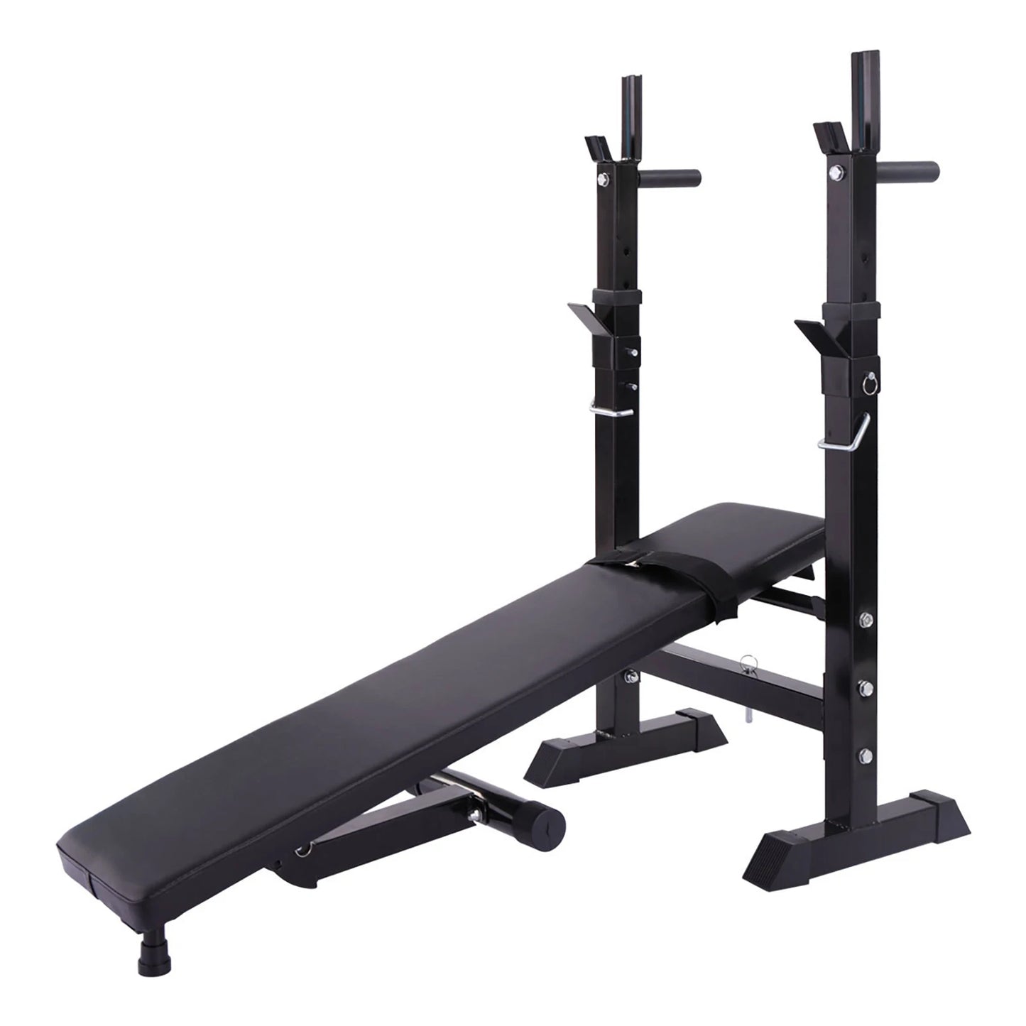 Adjustable Folding Multifunctional Workout Station Adjustable Workout Bench with Squat Rack - balck red
