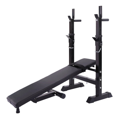 Adjustable Folding Multifunctional Workout Station Adjustable Workout Bench with Squat Rack - balck red