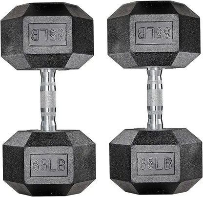 Dumbbells Rubber Coated Cast Iron Hex Black Dumbbell 30-85lb Free Weights Dumbbell Set of 2