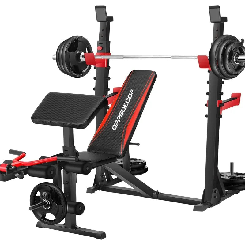 OPPSDECOR 900LBS Weight with Squat Rack Preacher Curl Weight Bench with Leg Extension Bench Press Set Workout Bench