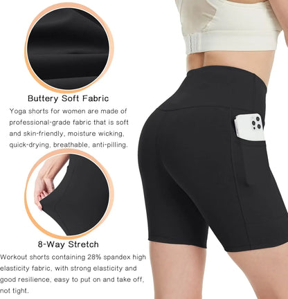 Yoga Shorts Women with Pockets High Waisted