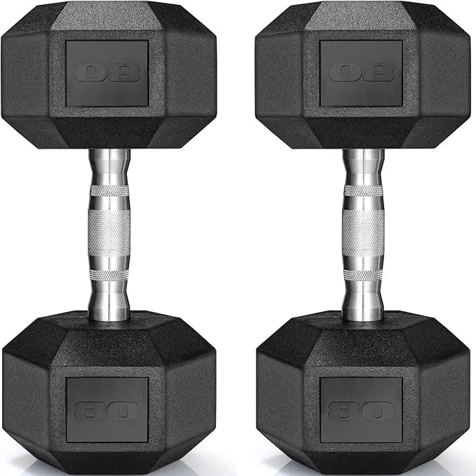 Dumbbells Rubber Coated Cast Iron Hex Black Dumbbell 30-85lb Free Weights Dumbbell Set of 2