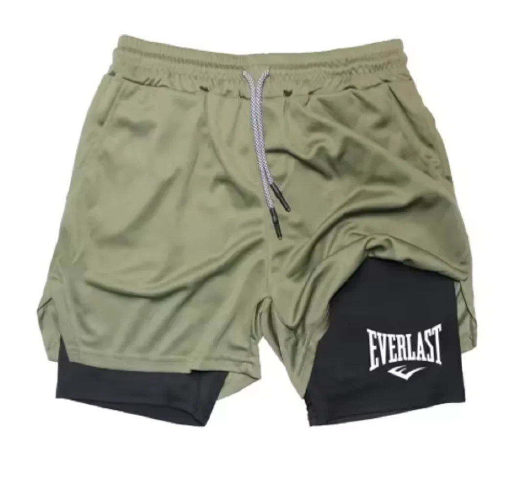 Men's Compression Fitness Shorts Printed Sports Pants Double-layer Quick-drying Basketball Beach Double-layer Muscle Fitness