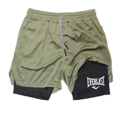 Men's Compression Fitness Shorts Printed Sports Pants Double-layer Quick-drying Basketball Beach Double-layer Muscle Fitness