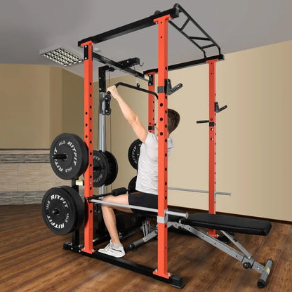 RitFit Power Cage with Optional LAT PullDown/Cable Crossover/Smith Machine System, 1000LB Squat Rack for Home & Garage Gym