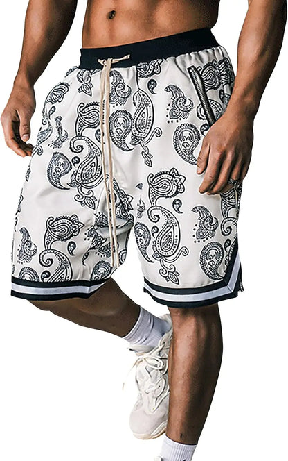 Men's Paisley Shorts Athletic Workout Bandana Drawstring