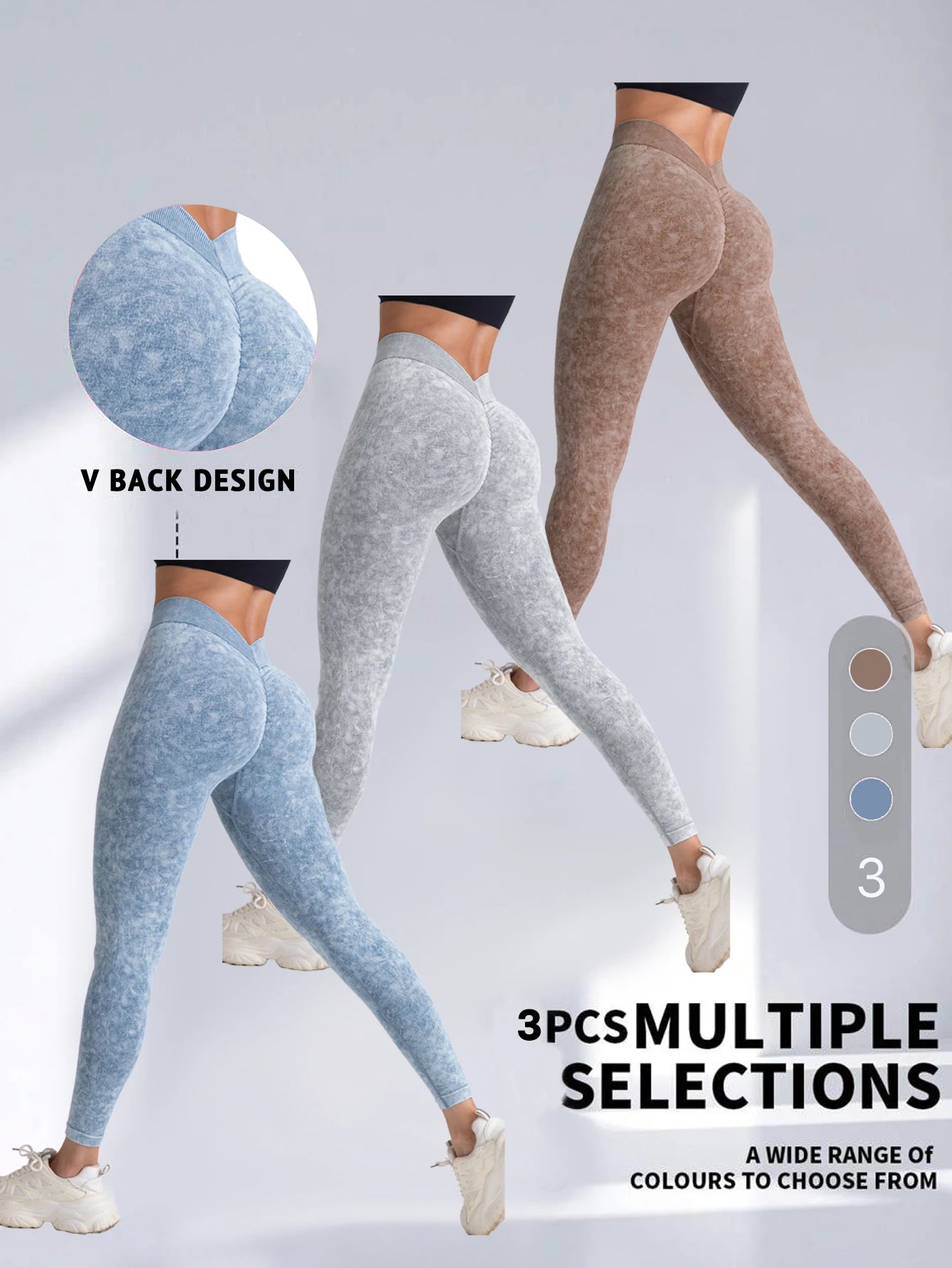 3 pack V back waist yoga pants / leggings,