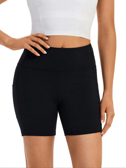 Women's S High Waist Shorts with Pocket Gym Yoga Exercise Running Spandex Riding Tights Sweat-Absorbent Breathable Summer Fashion