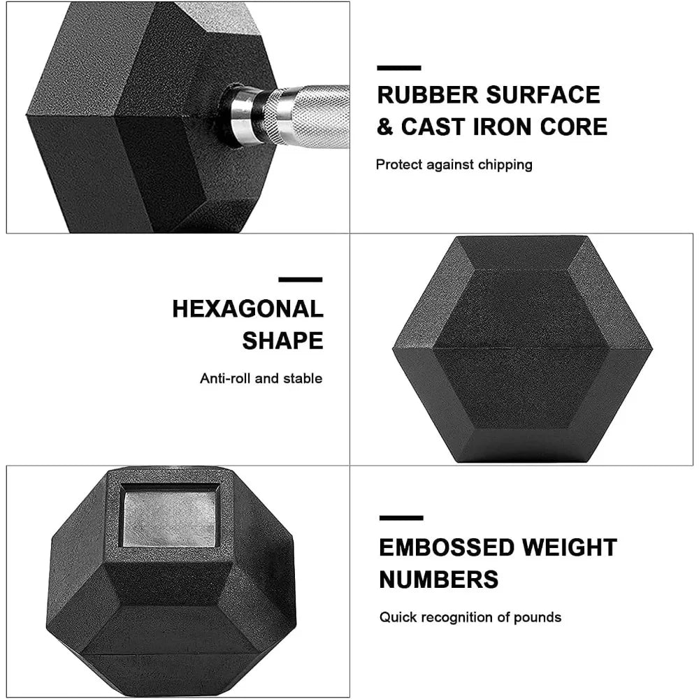 Dumbbells Rubber Coated Cast Iron Hex Black Dumbbell 30-85lb Free Weights Dumbbell Set of 2