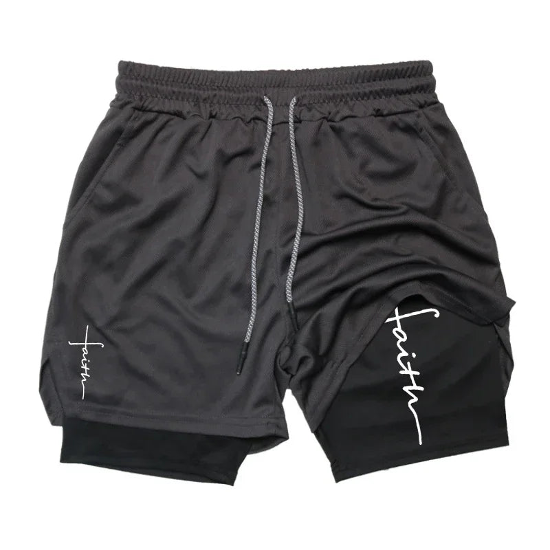 Cross Graphic 2 in 1 Workout Running Shorts for Men Christian Gym Performance Shorts with Phone Pocket Towel Loop Active Wear