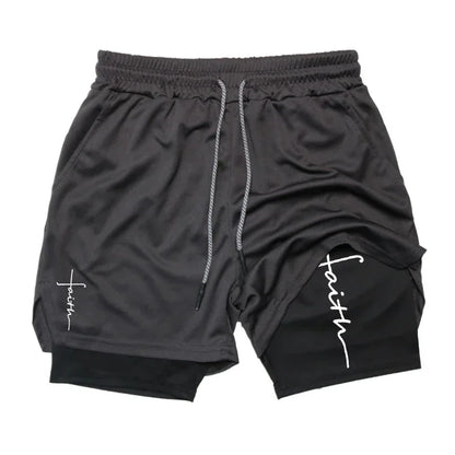 Cross Graphic 2 in 1 Workout Running Shorts for Men Christian Gym Performance Shorts with Phone Pocket Towel Loop Active Wear