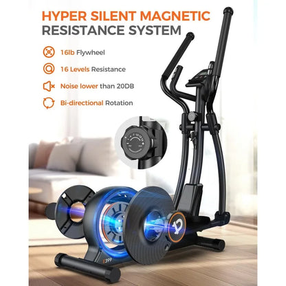 pooboo Elliptical Machine, Elliptical Exercise Machine with 16-Level Resistance&Hyper-Quiet Magnetic Driving System,