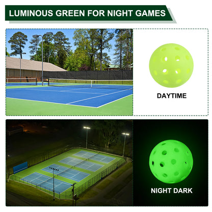 Outdoor Pickleball Balls, 40 Holes Pickleball 6 Pack Glow at Night Pickleball for Amateurs Indoor and Outdoor Sport, Luminous Gr