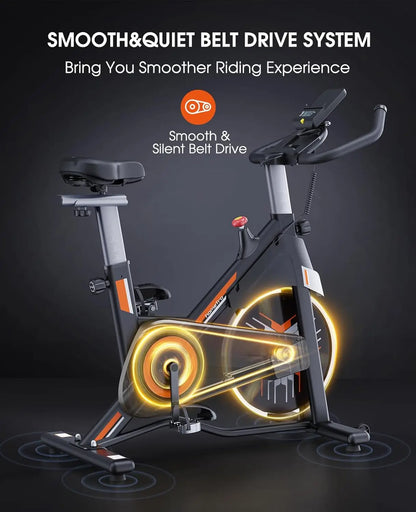 Exercise Bike, Adjustable Magnetic/Brake Pad Resistance Silent Belt Drive, Indoor Cycling Bike for Home Cardio, Fitness Stationa
