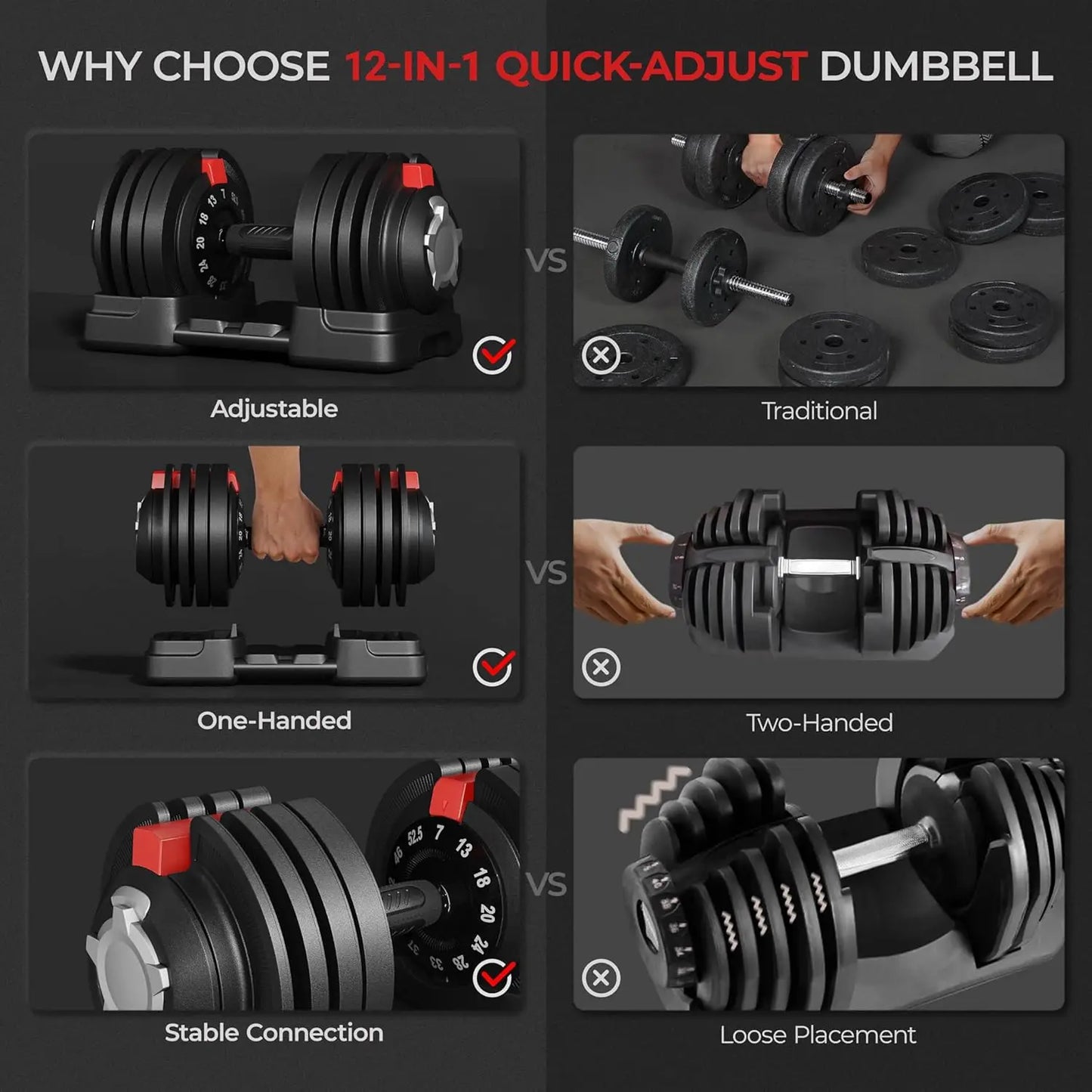 Adjustable Dumbbell Set 40LB/52.5LB/90LB with Anti-Slip Handle