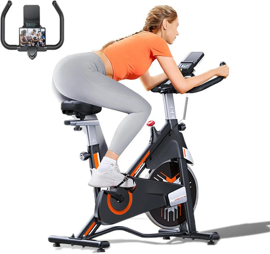 Exercise Bike, Adjustable Magnetic/Brake Pad Resistance Silent Belt Drive, Indoor Cycling Bike for Home Cardio, Fitness Stationa