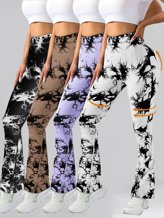 4 Pack Women's Tie-dye flared yoga pants, High-waisted