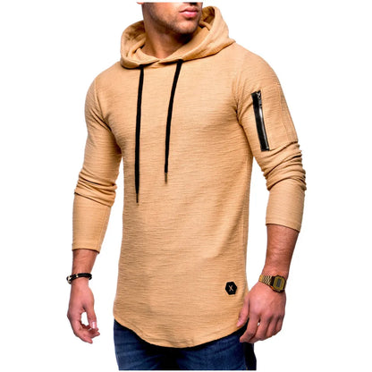 2022 Gym Men T Shirt Casual Long Sleeve Slim Tops Tees Elastic T-shirt Sports Fitness Thin Comfort Breathable Quick Dry Hooded