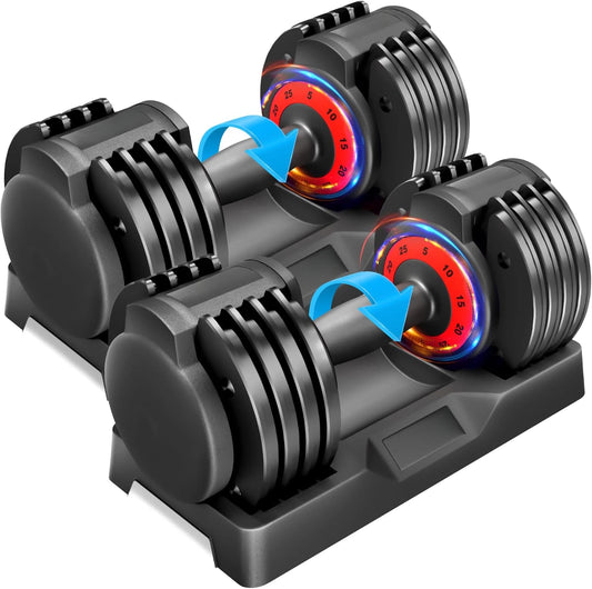 Adjustable Dumbbell Set, 25/55LB Adjust Dumbbells, Pair Dumbbells Weights, 5 in 1 Free Weight Dumbbell with Anti-Slip Handle