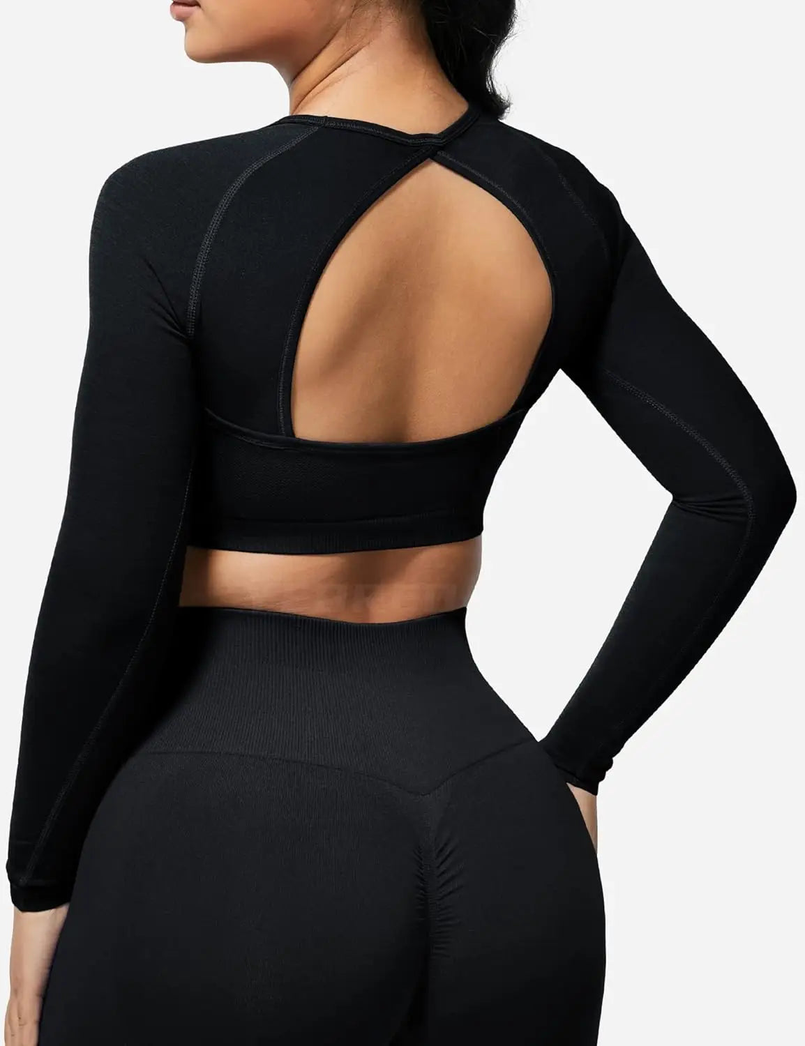 Women Long Sleeve Open Back Yoga Tops