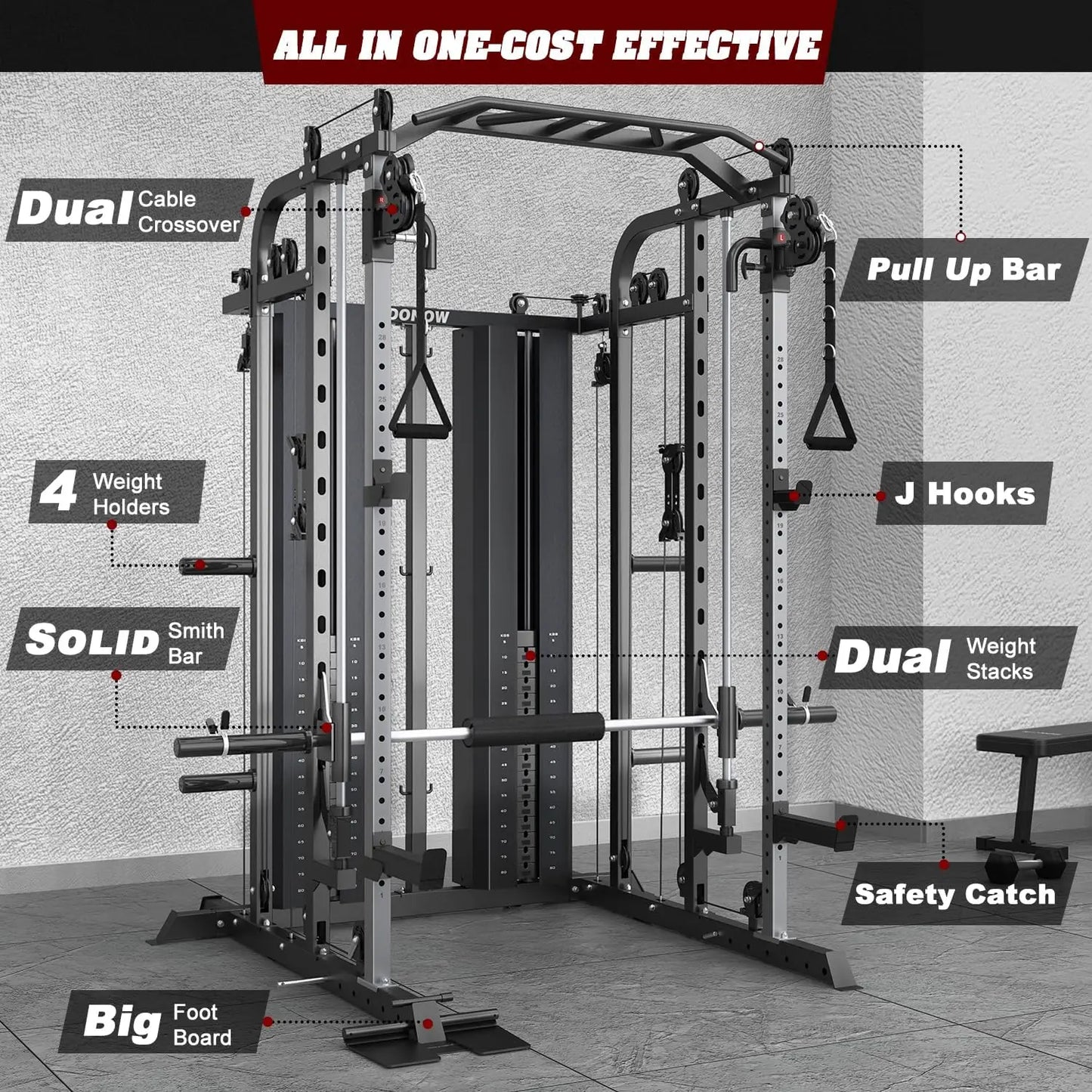 Multifunction DONOW Smith Machine With 160kg Weight Stacks