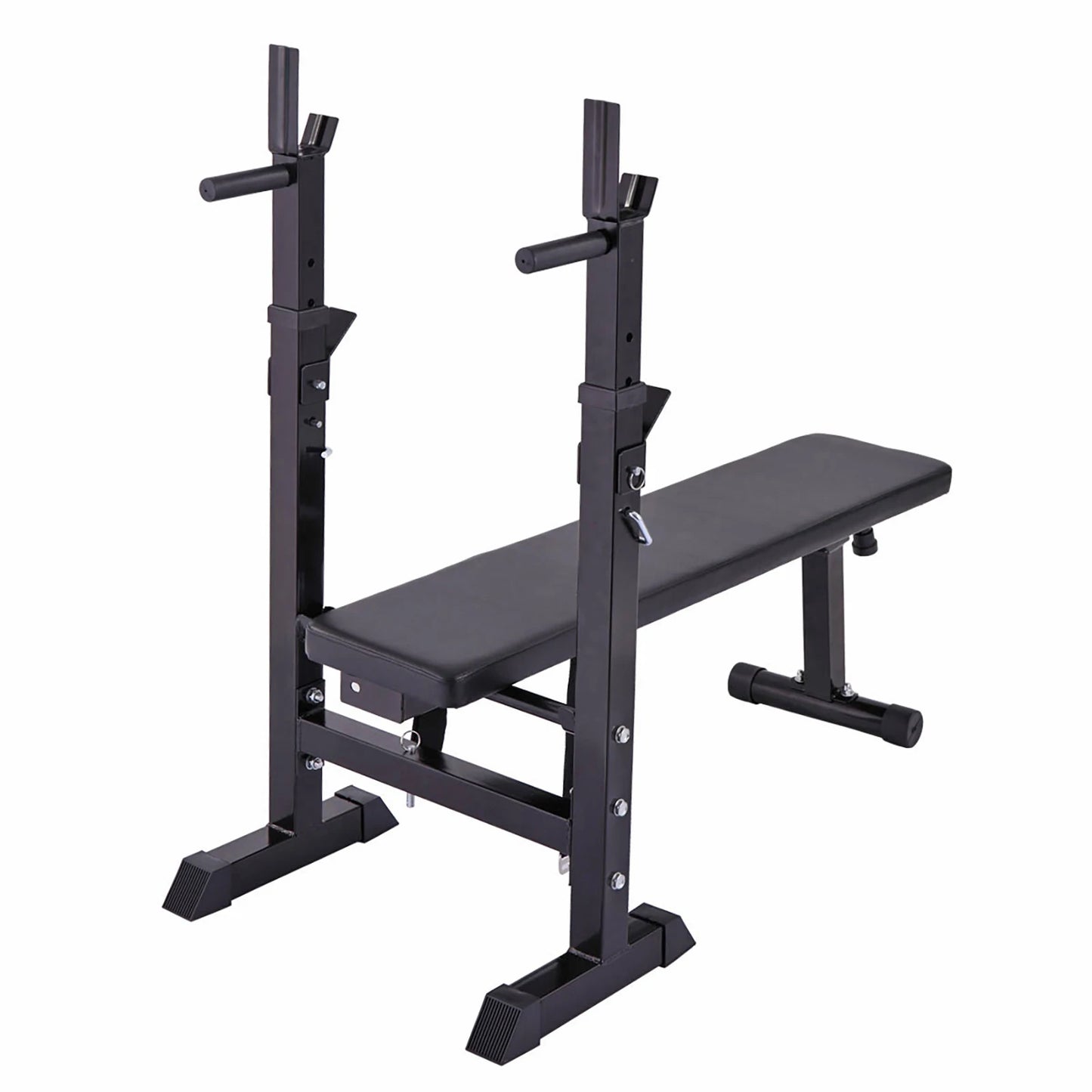 Adjustable Folding Multifunctional Workout Station Adjustable Workout Bench with Squat Rack - balck red