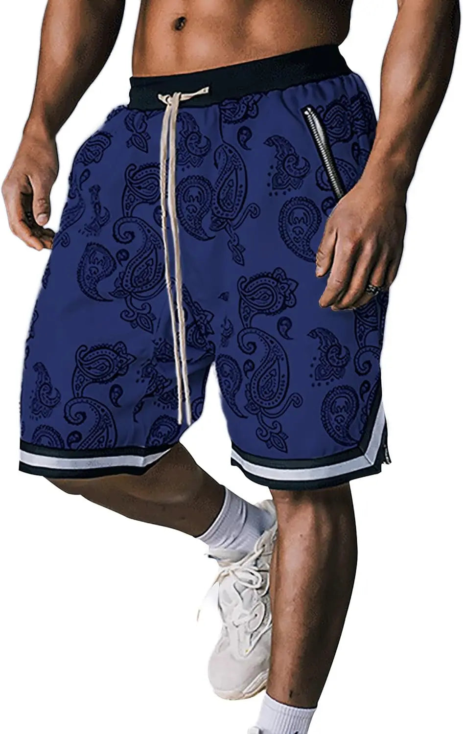 Men's Paisley Shorts Athletic Workout Bandana Drawstring