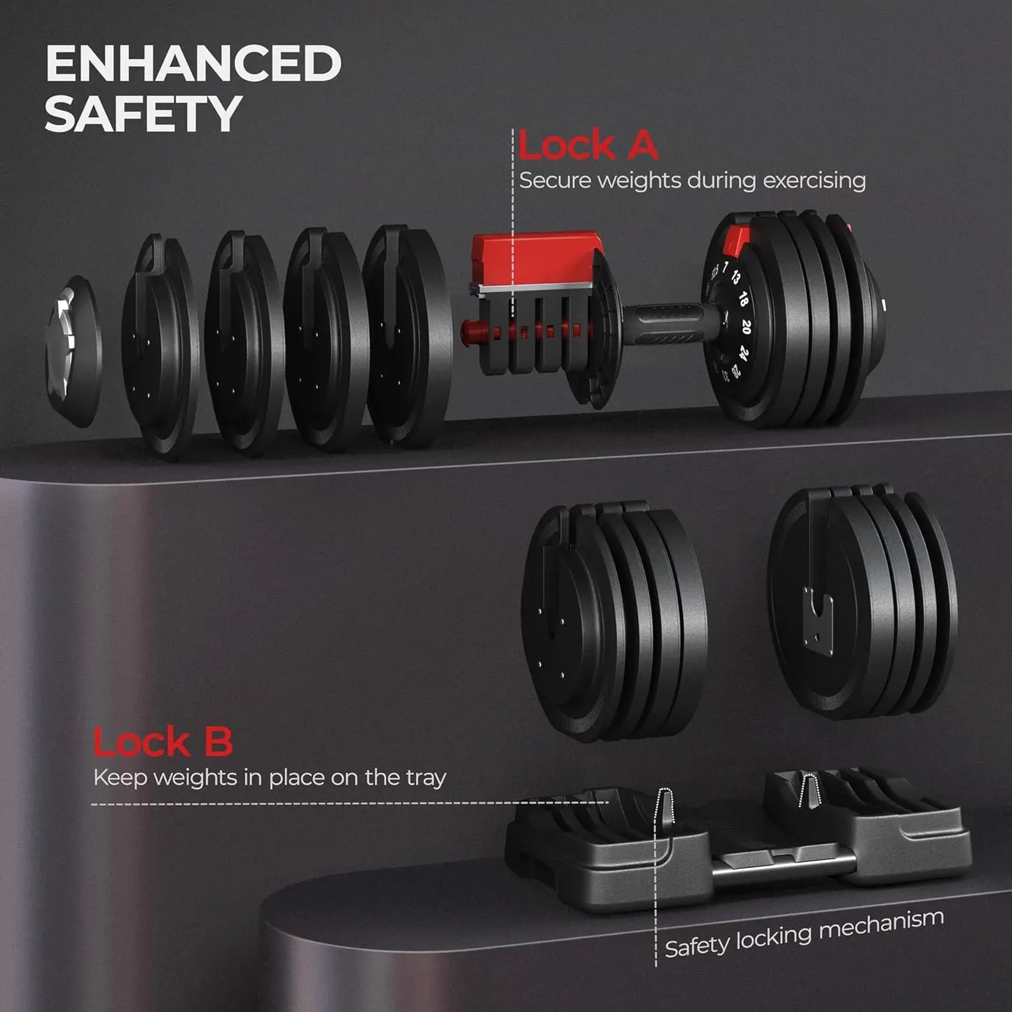 Adjustable Dumbbell Set 40LB/52.5LB/90LB with Anti-Slip Handle