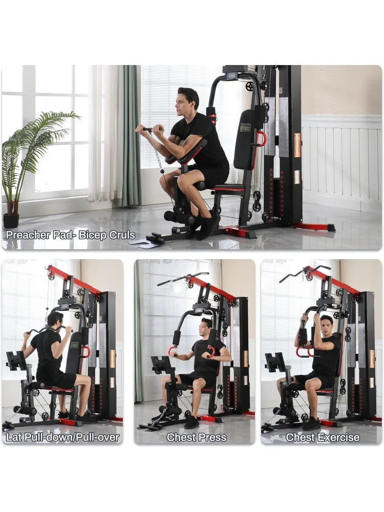 Home Gym, Multifunctional Workout Equipment with Leg Press, Exercise Equipment for Home with Pulley System