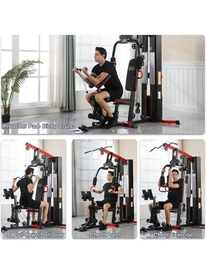 Home Gym, Multifunctional Workout Equipment with Leg Press, Exercise Equipment for Home with Pulley System