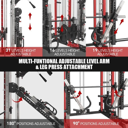 Commercial Smithe Machine with 308lb Dual Weight Stacks, 4000LBS Power Cage Squat Rack with Lever Arm & Leg Press, Multi-F