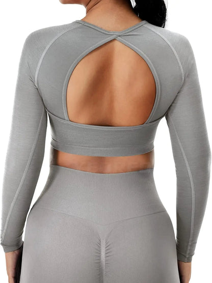 Women Long Sleeve Open Back Yoga Tops