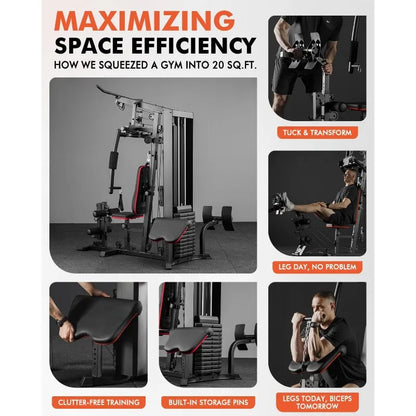 Mikolo Home Gym, Workout Station with 150LBS Weight Stack, Multifunctional Home Gym Equipment,